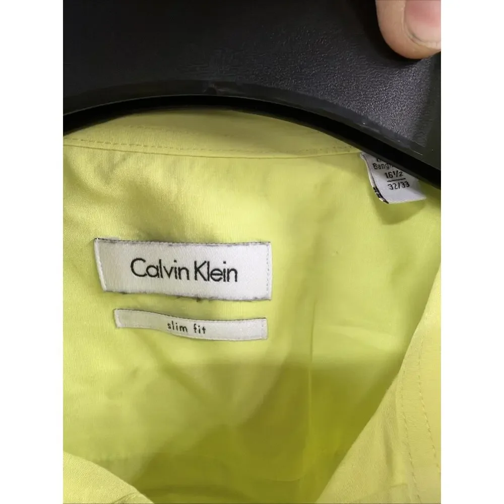 Calvin Klein Men Dress Shirt CITRON Size 16.5-32/33 Long Sleeve 100% Cotton NWT